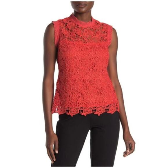 Nanette Lepore Tops - Women's Nanette Lepore Sleeveless Lace Blouse coral Floral Size XL NWT